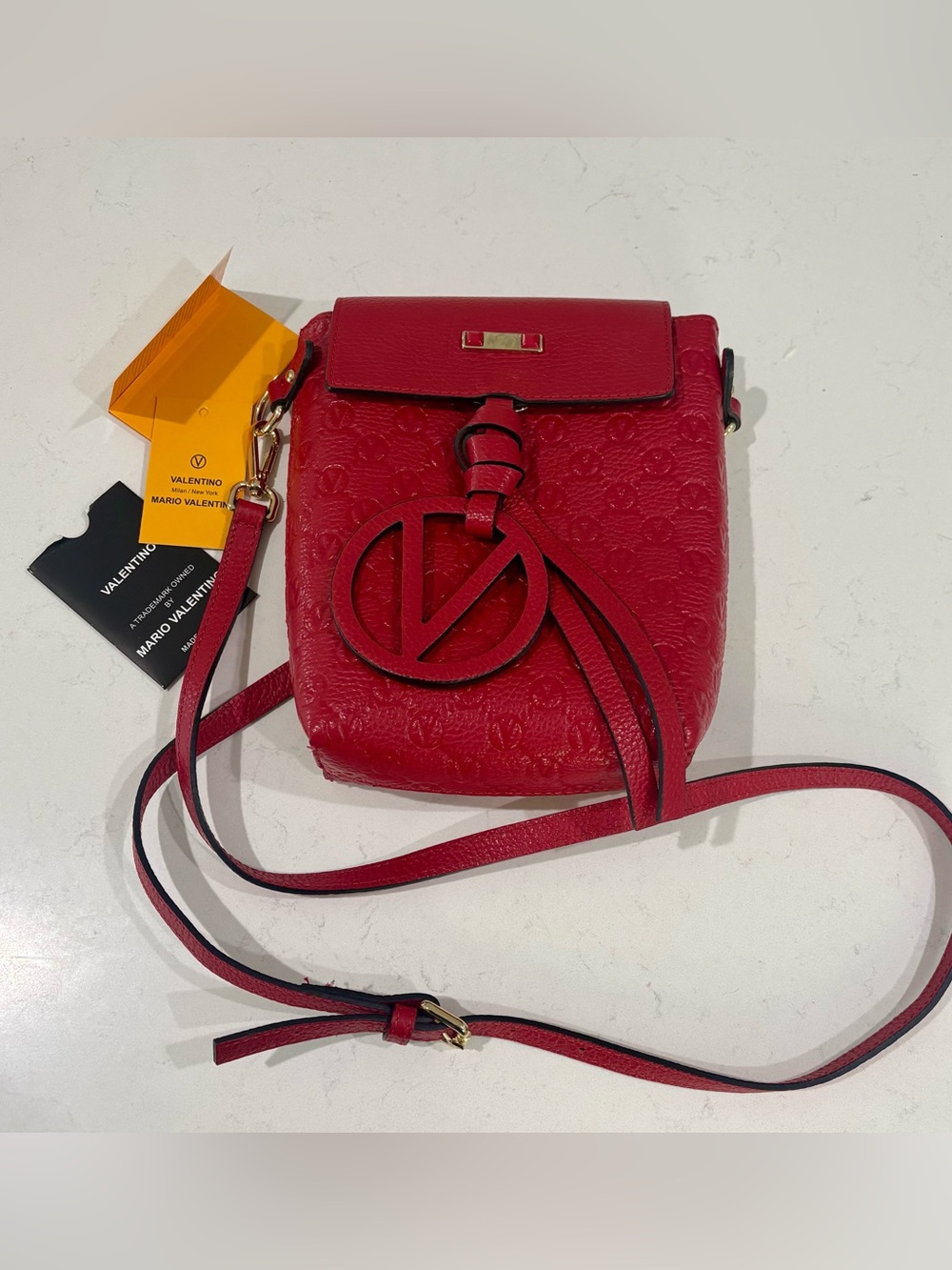 Valentino by Mario Valentino Salma Embossed Leather Crossbody Bag NWOT Red Italy - Picture 14 of 16